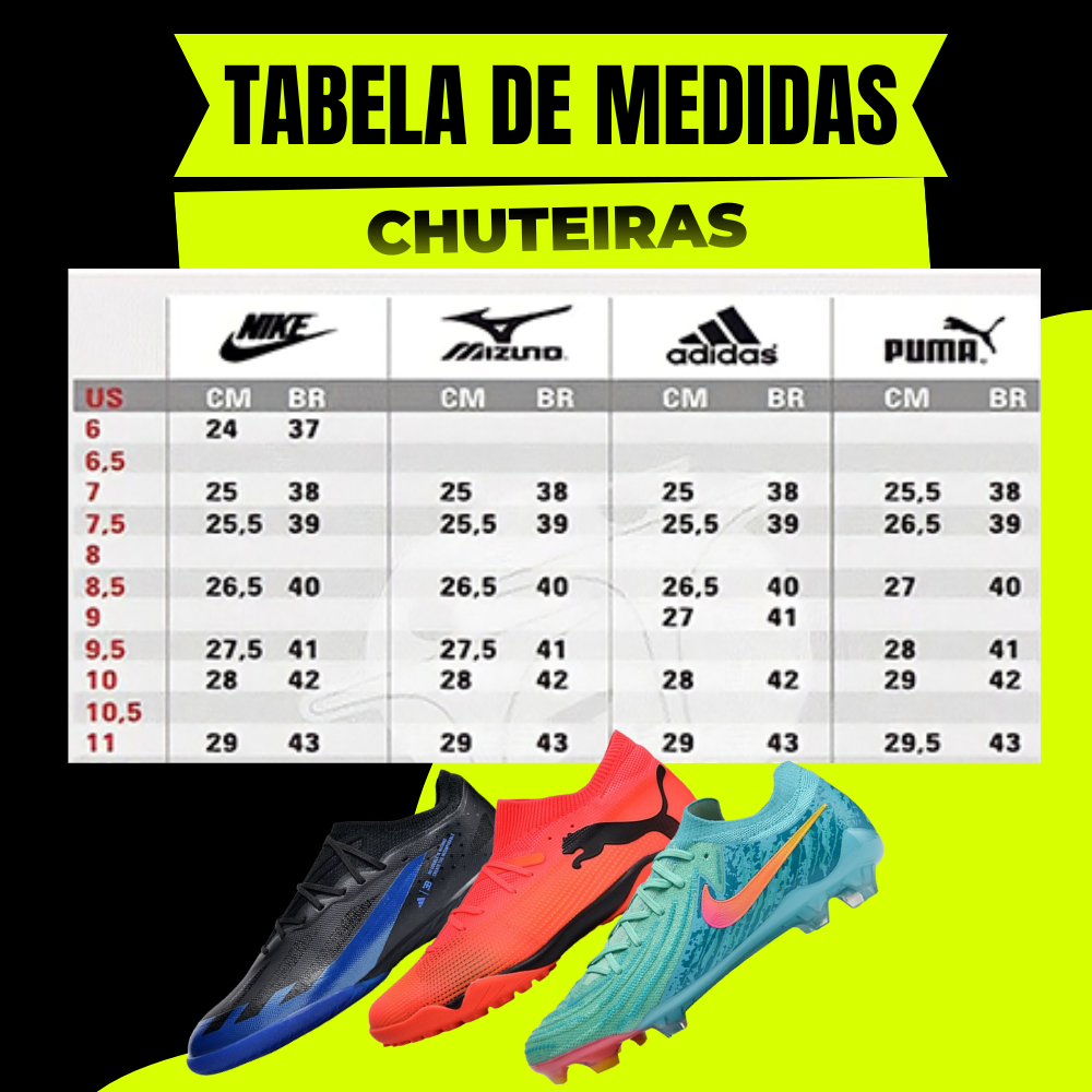 Tabela de medidas Chuteiras